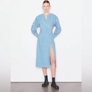 Frame Button Detail Striped‎ Shirtdress Midi